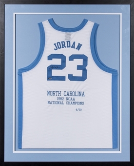 Michael Jordan Autographed University of North Carolina Jersey LE 8/23 In 34x42 Framed Display (UDA) 